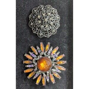 Vintage Rhinestone Lapel Pins Brooches Lot Of 2 Unmarked
